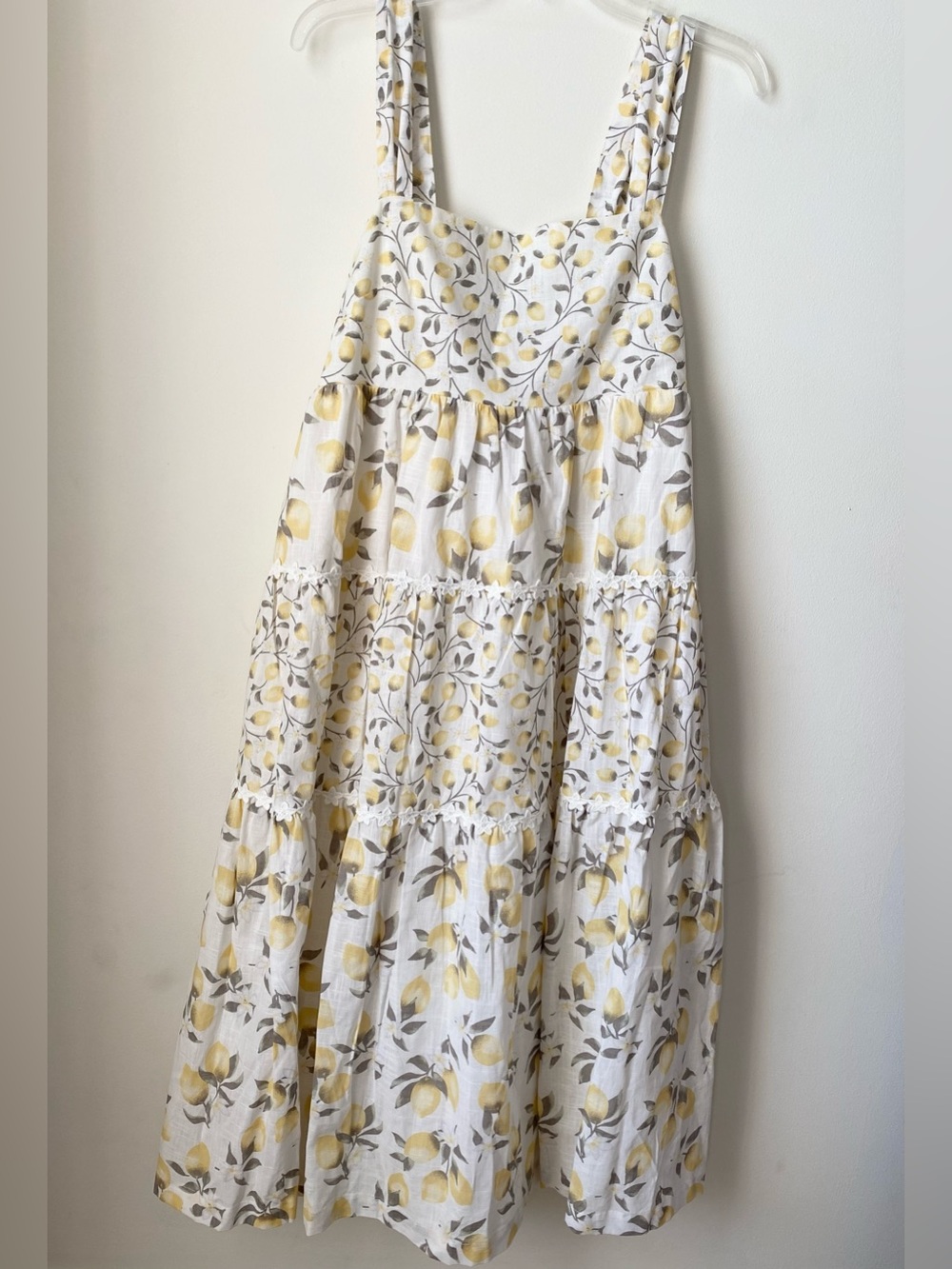 Haute Hippie White and Yellow Lemon-Print Midi Tiered Dress Size 10 - Picture 2 of 10